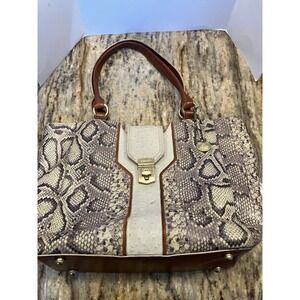 Brahmin Brown and Cream Snake skin pattern, leather shoulder bag with gold